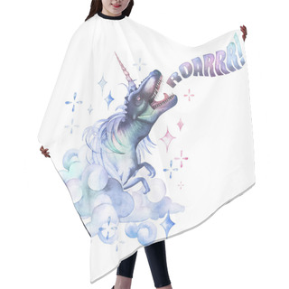 Personality  Watercolor Tyrannosaurus With Unicorn Horn And Mane. Hair Cutting Cape