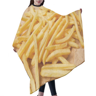 Personality  Close-up Shot Of Delicious French Fries Spilled Over Crumpled Paper Hair Cutting Cape