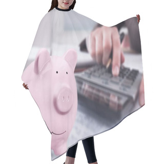 Personality  Manage Expenses, Calculate Expenditures, Pay Bills Online With The Piggy Bank On The Desk. Hair Cutting Cape