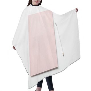 Personality  Top View Of Pink Paper And Pencil On White Surface Hair Cutting Cape