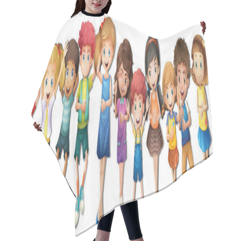 Personality  Many children with happy face hair cutting cape