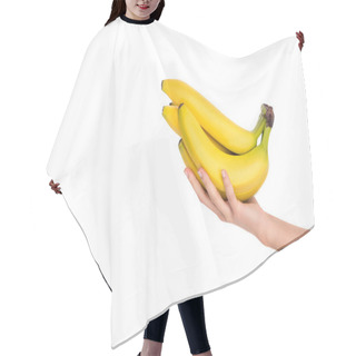 Personality  Close-up Partial View Of Woman Holding Fresh Ripe Bananas Isolated On White Hair Cutting Cape