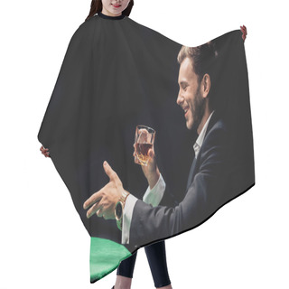 Personality  Happy Man Throwing In Air Poker Chips Isolated On Black  Hair Cutting Cape