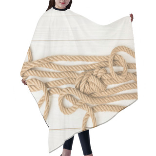 Personality  Top View Of Brown Nautical Knotted Ropes On White Wooden Surface Hair Cutting Cape