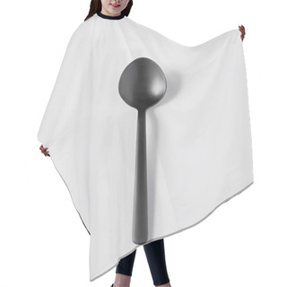 Personality  Elevated View Of Black Spoon On White Background, Minimalistic Concept Hair Cutting Cape