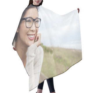 Personality  Chinese Asian Woman Wearing Glasses Hair Cutting Cape