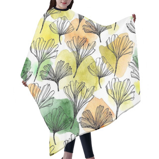 Personality  Seamless Pattern With Ginkgo Biloba Leaves. Linear Drawing With Watercolor Spots. Can Be Used For Wallpaper, Pattern Fills, Textile, Web Page, Surface, Textures. Hair Cutting Cape