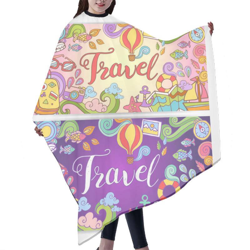 Personality  Creative hand-drawn doodle art with summer travel theme hair cutting cape