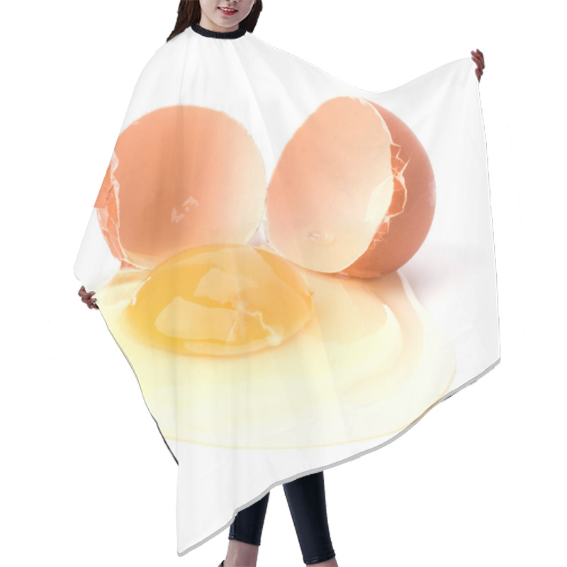 Personality  Broken egg isolated on white background hair cutting cape