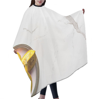 Personality  Top View Of Marble Surface With Plate With Pumpkin Hair Cutting Cape