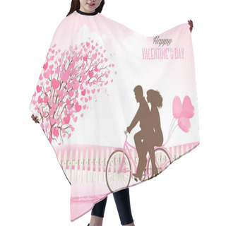 Personality  Valentine's Day Background With A Heart Shaped Trees And A Bicyc Hair Cutting Cape