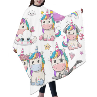 Personality  Cute Cartoon Unicorns Isolated On A White Background Hair Cutting Cape