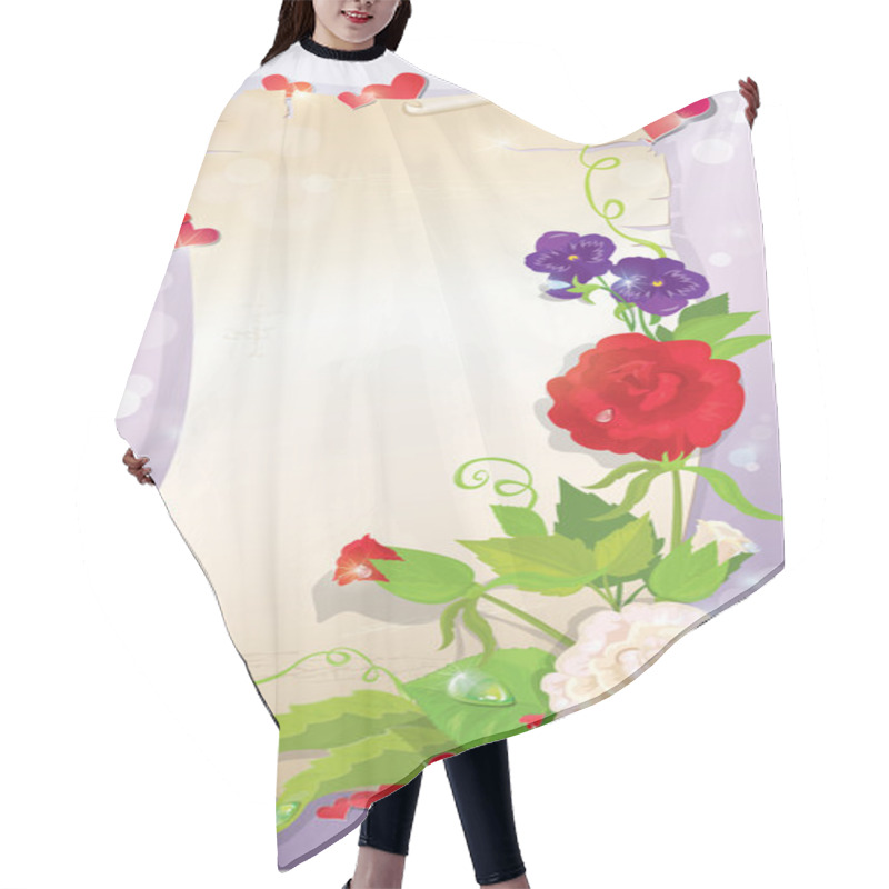 Personality  illustration of love letter with hearts and flowers - rose, dais hair cutting cape