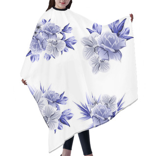 Personality  Set Of Beautiful Blue Pastel Flowers On White Background  Hair Cutting Cape
