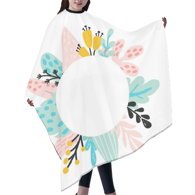 Personality  Vector Floral frame with blue and pink leaves hair cutting cape