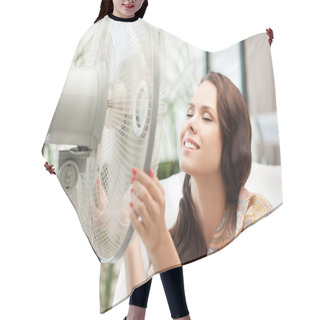 Personality  Happy Woman With Big Fan Hair Cutting Cape