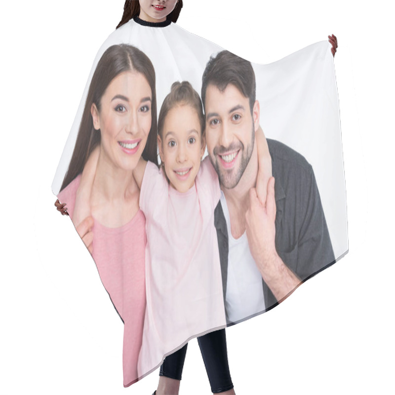Personality  Happy family with one child    hair cutting cape