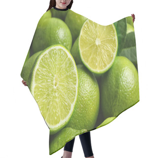 Personality  Fresh Ripe Juicy Limes As Background, Closeup Hair Cutting Cape