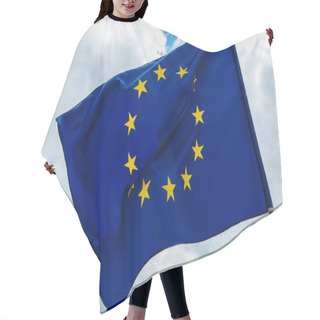Personality  Low Angle View Of European Union Flag With Yellow Stars Against Sky  Hair Cutting Cape
