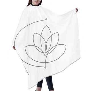 Personality  Flower Lotus Continuous Line Vector Illustration With Editable Stroke - Single Line Drawing Of Beautiful Water Lily For Floral Design Or Logo Isolated On White Background. Hair Cutting Cape