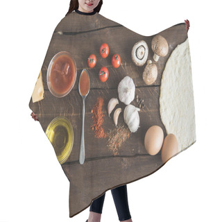 Personality  Ingredients For Preparing Pizza On Wooden Tabletop Hair Cutting Cape