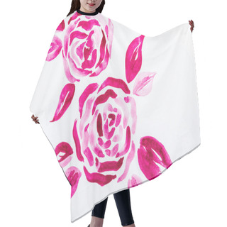 Personality  Top View Of Pink Watercolor Flowers With Leaves On White Background  Hair Cutting Cape
