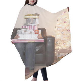 Personality  Person With Stack Of Christmas Gifts Hair Cutting Cape