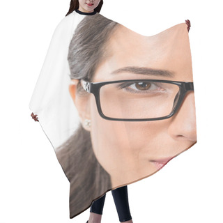 Personality  Smiling Businesswoman In Eyeglasses Hair Cutting Cape