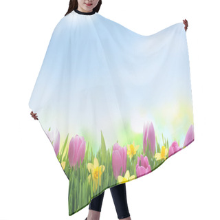 Personality  Spring Narcissus And Tulips Flowers In Green Grass Hair Cutting Cape