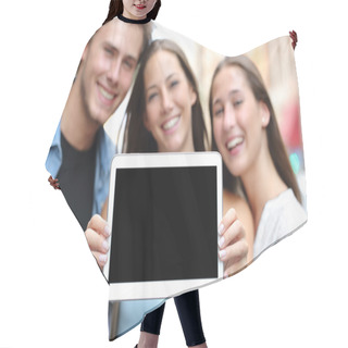 Personality  Friends Showing A Blank Tablet Screen Hair Cutting Cape