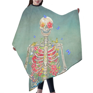 Personality  Blooming Skeleton On The Grunge Background With Butterflies Hair Cutting Cape