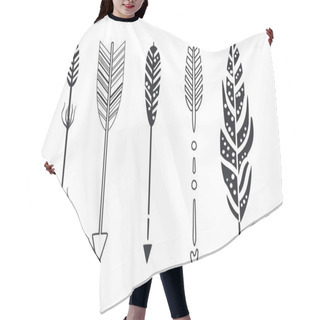 Personality  Tribal Arrows Set, Black Decorative Arrows And Feathers Vector Illustrations On A White Background Hair Cutting Cape