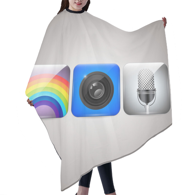 Personality  Icons Set Of Microphone, Camera, Rainbow Hair Cutting Cape