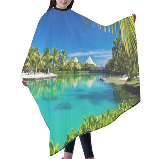 Personality  Tropical Resort With A Green Lagoon And Palm Trees Hair Cutting Cape