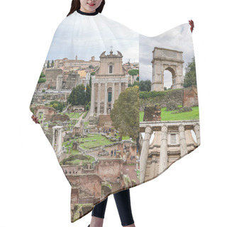 Personality  Collage Of Arch Of Titus Near Ancient Buildings In Rome  Hair Cutting Cape
