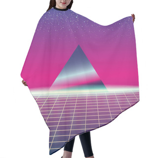 Personality  Synthwave Retro Futuristic Landscape With Pyramids And Styled Laser Grid. Neon Retrowave Design And Elements Sci-fi 80s 90s Space. Vector Illustration Template Isolated Background Hair Cutting Cape