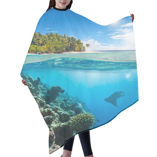 Personality  Underwater Coral Reef With Scuba Diver And Manta Hair Cutting Cape