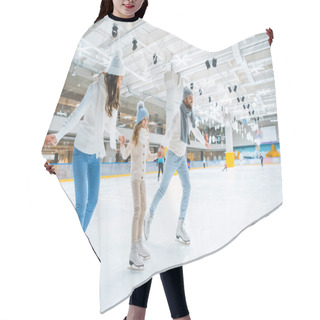 Personality  Smiling Family Holding Hands While Skating Together On Ice Rink Hair Cutting Cape