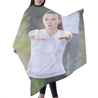 Personality  Couple Outdoors Exercising And Couple Hair Cutting Cape