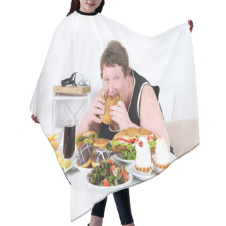 Personality  Fat Man Eating A Lot Of Unhealthy Food Hair Cutting Cape