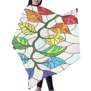 Personality  Illustration In Stained Glass Style Plant Branch With Leaves In Bright Colors On A Light Background Hair Cutting Cape