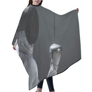 Personality  Back View Of Fencer Holding Rapier Isolated On Black  Hair Cutting Cape