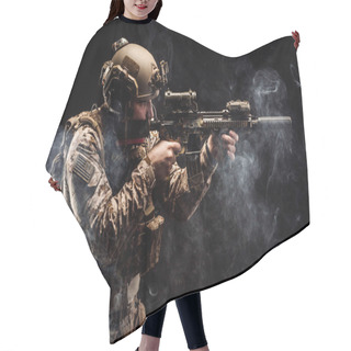 Personality  Soldier Or Private Military Contractor Holding Rifle. Image On A Hair Cutting Cape