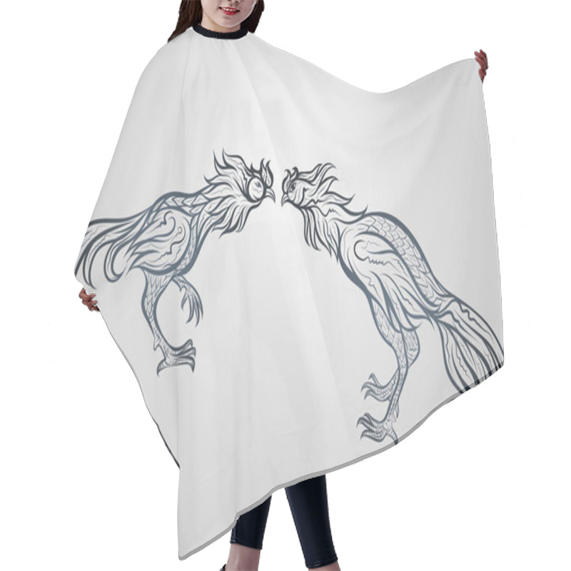 Personality  Fighting Rooster Vector Logo Icon Illustration Hair Cutting Cape