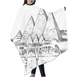 Personality  Seven Wonders Of The Ancient World. Great Pyramid Of Giza. The Great Construction Of The Greeks. Hand Drawn Engraved Vintage Sketch. Hair Cutting Cape