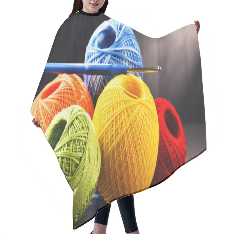 Personality  Colorful Yarn For Crocheting And Hook On Wooden Table Hair Cutting Cape