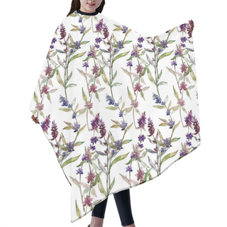Personality  Purple Lavender Floral Botanical Flowers. Wild Spring Leaf Wildflower. Watercolor Illustration Set. Watercolour Drawing Fashion Aquarelle. Seamless Background Pattern. Fabric Wallpaper Print Texture. Hair Cutting Cape