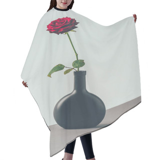Personality  Red Rose In Black Vase On Gray Surface, Valentines Day Concept Hair Cutting Cape