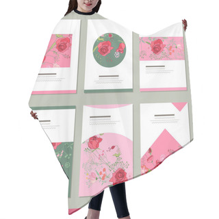 Personality  Set With Six Floral Romantic Templates. Roses And Herbs Hair Cutting Cape