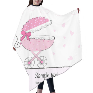 Personality  Baby Girl Arrival Greeting Cad With Baby Stroller Vector Hair Cutting Cape